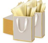 Yeaqee 50 Pack Metallic Gift Bags with Handle and Tissue Paper Gold Foil Thank You Bag for Graduation Wedding Groomsmen Bridal Baby Shower Gifts Holiday Party Favors 9x7x3.15'' (Champagne,Gold)
