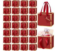Yeaqee 50 Pcs Mini Metallic Foil Gift Bags with Handles 4x4.75x2.25'' Tiny Thank You Favor Bag Bulk with Tag for Fall Thanksgiving Halloween Wedding Baby Shower Birthday Party (Burgundy Red, Gold)