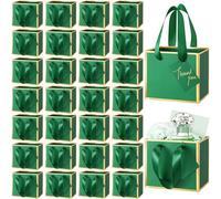Yeaqee 50 Pcs Mini Metallic Foil Gift Bags with Handles 4x4.75x2.25'' Tiny Thank You Favor Bag with Tag for Fall Thanksgiving Halloween Christmas Wedding Baby Shower Birthday Party(Dark Green,Gold)