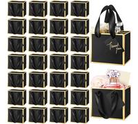 Yeaqee 50 Pcs Mini Metallic Foil Gift Bags with Handles 4x4.75x2.25'' Tiny Thank You Favor Bag with Tag for Fall Thanksgiving Halloween Christmas Wedding Baby Shower Birthday Party(Black, Gold)