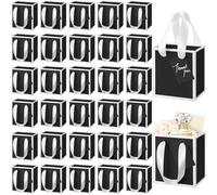Yeaqee 50 Pcs Mini Metallic Paper Gift Bags with Handles 4x2.75x4.5'' Tiny Small Gift Bags with Thank You Tag for Christmas Wedding Birthday Welcome Return Gifts Small Business(Black, White)