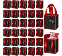 Yeaqee 50 Pcs Mini Metallic Paper Gift Bags with Handles 4x2.75x4.5'' Tiny Small Gift Bags with Thank You Tag for Christmas Wedding Birthday Welcome Return Gifts Small Business(Black, Red)