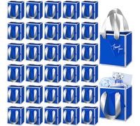 Yeaqee 50 Pcs Mini Paper Gift Bags with Handles Tag, Royal Blue, Silver | Small Size, 4x2.75x4.5'', Metallic Trim, Ribbon Handle, Tiny Jewelry Gift Bag, Wedding Christmas Party Return Thank You Gift