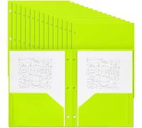 Yeaqee 50 Pcs Plastic Folders with Pockets Bulk 3 Hole Punched 2 Pocket File Folders for 3 Ring Binder Divider Folder for Notebooks, Durable Poly for Office Home (Fluorescent Green)