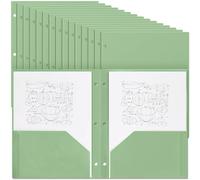 Yeaqee 50 Pcs Plastic Folders with Pockets Bulk 3 Hole Punched 2 Pocket File Folders for 3 Ring Binder Divider Folder for Notebooks, Durable Poly for Office Home (Sage Green)