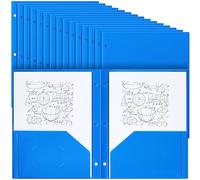 Yeaqee 50 Pcs Plastic Folders with Pockets Bulk 3 Hole Punched 2 Pocket File Folders for 3 Ring Binder Divider Folder for Notebooks, Durable Poly for Office Home (Blue)