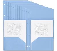 Yeaqee 50 Pcs Plastic Folders with Pockets Bulk 3 Hole Punched 2 Pocket File Folders for 3 Ring Binder Divider Folder for Notebooks, Durable Poly for Office Home (Haze Blue)