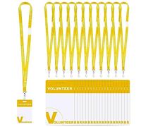 Yeaqee 50 Set Volunteer Lanyards with Badges Reusable Volunteer Name Tags with Breakaway Lanyard Heavy Duty Plastic Identification Badge Volunteer Identified Pass for Church, Event, School (Yellow)