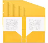 Yeaqee 72 Pcs Plastic Folders with Pockets Bulk 3 Hole Punched 2 Pocket File Folders for 3 Ring Binder Divider Folder for Notebooks, Durable Poly for Office Home (Yellow)