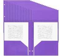 Yeaqee 72 Pcs Plastic Folders with Pockets Bulk 3 Hole Punched 2 Pocket File Folders for 3 Ring Binder Divider Folder for Notebooks, Durable Poly for Office Home (Purple)