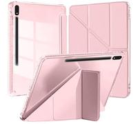 YeaQuelior Case for Samsung Galaxy Tab S8 2022/S7 2020 11-Inch with S Pen Holder, Auto Wake/Sleep Smart Folio with Slim Clear Back Shell Protective Case (Pink)