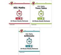 Year 2 New KS1 Maths 10-Minute Weekly Workouts 3 Books Collection Set Includes Answers By CGP ( Maths , Arithmetic, Times Tables)