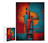 Year-End Present: Bauhaus Abstract Geometry - Vertical Blocks in Red, Teal & Gold, 500 PCS, Decorative Jigsaw for Grown-Ups, for Relaxing Solo Or Group Play