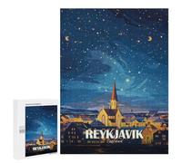 Year-End Present: Reykjavik Iceland Night Sky Art, 500 PCS, Decorative Jigsaw for Grown-Ups, for Relaxing Solo Or Group Play