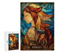 Year-End Present: Virgo Zodiac Sign Stained Glass Art, 300 PCS, Decorative Jigsaw for Grown-Ups, for Relaxing Solo Or Group Play
