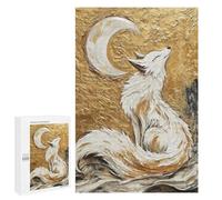 Year-End Present: White Fox Under Crescent Moon, 1000 PCS, Decorative Jigsaw for Grown-Ups, for Relaxing Solo Or Group Play