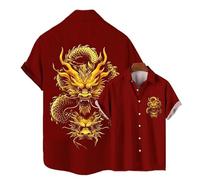 Year of The Dragon 2024 Chinese Dragon Button Down Shirt Traditional Ethnic Style Clothing Short Sleeve Lapel Shirts
