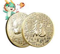 Year of the Dragon Coin - Double Sided Chinese Year of Dragon 2024 | of Gold Silver Coin, Commemorative Badge Collection for Good Luck