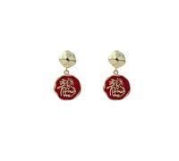 Year Of The Earrings Personality Red Oil Drop Festive Female Pin (Red, One Size)