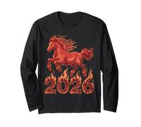 Year of The Fire Horse 2026 Chinese Zodiac Rearing Horse Long Sleeve T-Shirt