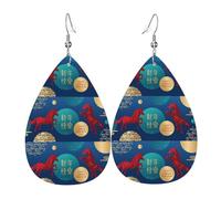 Year Of The Horse 2026 Happy Chinese New Year Leather Earrings For Women Water Drop Earrings Lightweight Dangle Earrings Jewelry