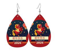 Year Of The Horse 2026 Happy Chinese New Year Leather Earrings For Women Water Drop Earrings Lightweight Dangle Earrings Jewelry