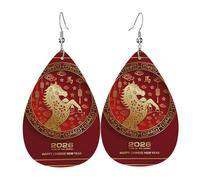 Year Of The Horse 2026 Happy Chinese New Year Leather Earrings For Women Water Drop Earrings Lightweight Dangle Earrings Jewelry