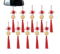 Year of the Horse Chinese Knot | 10 Pieces Gold Charm with Fringe and Bow | Chinese New Year Car Decoration - For Cars Bags Home School Offices Cafes Bookstores Living Room Shelves
