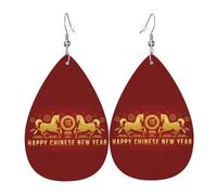 Year Of The Horse Happy Chinese New Year 2026 Leather Earrings For Women Water Drop Earrings Lightweight Dangle Earrings Jewelry