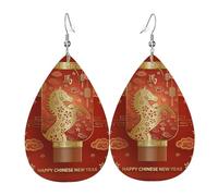Year Of The Horse Happy Chinese New Year 2026 Leather Earrings For Women Water Drop Earrings Lightweight Dangle Earrings Jewelry