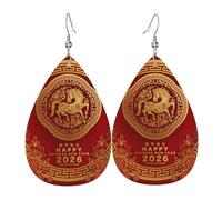 Year Of The Horse Happy Chinese New Year 2026 Leather Earrings For Women Water Drop Earrings Lightweight Dangle Earrings Jewelry