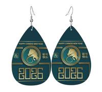 Year Of The Horse Happy Chinese New Year 2026 Leather Earrings For Women Water Drop Earrings Lightweight Dangle Earrings Jewelry
