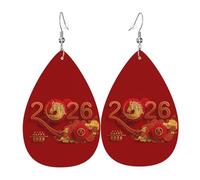 Year Of The Horse Happy Chinese New Year 2026 Leather Earrings For Women Water Drop Earrings Lightweight Dangle Earrings Jewelry