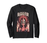 Year of the Rooster Warrior Fire Feathers Pride Claws Streng Long Sleeve T-Shirt