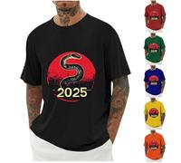 Year Of The Snake 2025 Printed T-Shirt for Men UK Sale Novelty Print Tshirt Summer Regular Fit Short Sleeve Pullover Tops Lightweight Workout Shirts Casual Crew Neck Basic Tee Going Out Streetwear