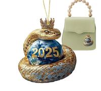 Year of the Snake Acrylic Ornaments - Earth Snake Ornaments | 2d Acrylic Crown Snake Wrapped Around the Earth 2025 Ornaments | Keychain Pendant | Rearview Mirror Pendant