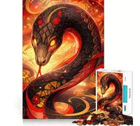 Year of The Snake - Fiery Serpent Jigsaws 1000 Pieces for Adults Memory Boost Game Professional Grade Cutting Heartwarming Gathering Activity (38x26cm)