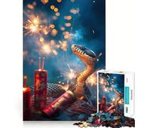 Year of The Snake - Lunar Fireworks Celebration Jigsaw Puzzle 1000 Piece Mental Fun Game No Gap Tight Fitting Design for Family Gatherings (38x26cm)
