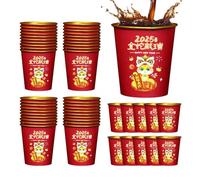 Year of the Snake Paper Cups 2025, Chinese New Year Decoration, Set of 50 Decorative Gold Foil Paper Cups for New Year, Spring Festival Red Paper Cups