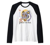 Year of the Tiger Chinese Zodiac Blue Tiger Detailed Art Raglan Baseball Tee