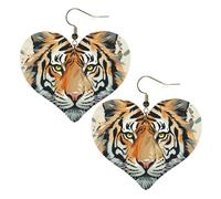 Year of the Tiger Face Leather Earrings for Women Heart Earring Lightweight Dangle Earrings Jewelry Gifts, One Size, No Gemstone