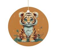 Year of The Tiger Funny Tiger Ceramic Ornaments with Hanger Round Porcelain Ornaments Personalized Xmas Tree Keepsake Crafts Gift for Christmas and Thanksgiving Decoration