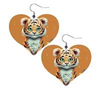 Year of the Tiger Funny Tiger Leather Earrings for Women Heart Earring Lightweight Dangle Earrings Jewelry Gifts