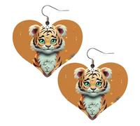 Year of the Tiger Funny Tiger Leather Earrings for Women Heart Earring Lightweight Dangle Earrings Jewelry Gifts, One Size, No Gemstone