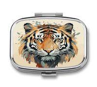 Year of The Tiger Tiger Face Pill Box 2-Compartment Portable Travel Square Pill Case Daily Pill Holder with Store Vitamins Pocket Medicine Organizer for Office Home Fish Oil