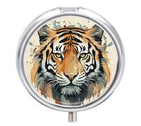 Year of The Tiger Tiger Face Pill Box Round Portable Small Pill Case Waterproof Travel Pill Box Organizer for Pocket Purse and Daily Convenience