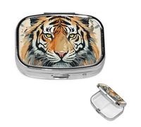 Year of The Tiger Tiger Face Pill Case Portable Square Pill Box 2 Compartment Pill Organizer Cute Travel Pill Container Vitamin Organizer for Purse Pocket Travel Gift