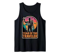 Year of The Traveler Retro Backpacker World Map Tank Top