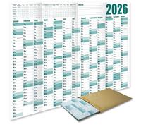 Year Planner Wall Calendar 2026 - DIN A1 Wall Planner - Large XXL Annual Calendar Folded - with Holidays and School Holiday Overview - Optimal Year Planning and Holiday Planner (Turquoise, 1)
