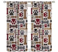 Yearn Jear Dog Paw Print Curtains, Cartoon Dog Paw and Bones Window Treatment Thermal Insulated Curtain for Kids Living Room Bedroom 2 Panels Set, 42x45 inch Decor